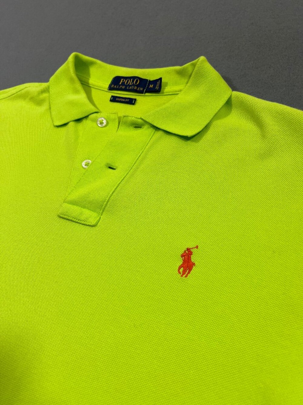 Polo Ralph Lauren Lime Green Pink Pony Custom Fit Pique Polo Shirt Medium